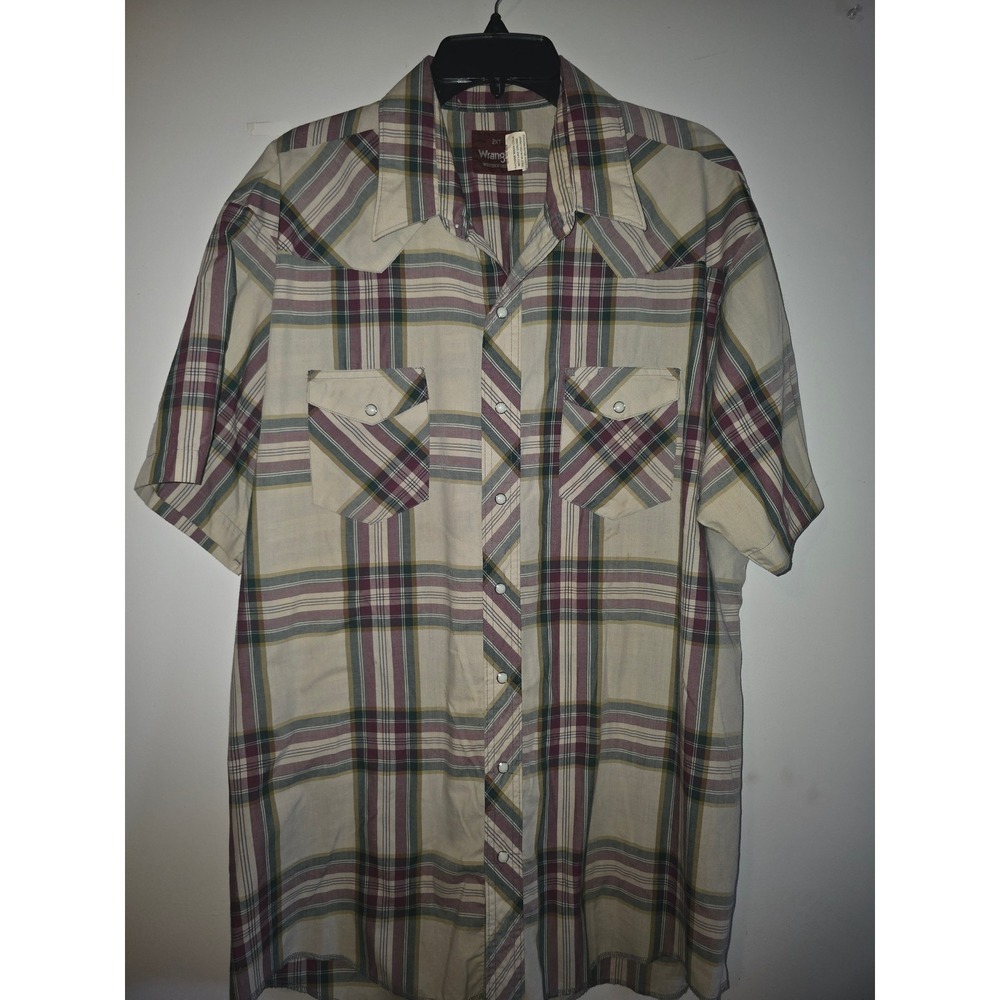 VTG Wrangler Western Shirt Size 2XT Plaid Pearl Snap Short Sleeve Mexico
76932PP